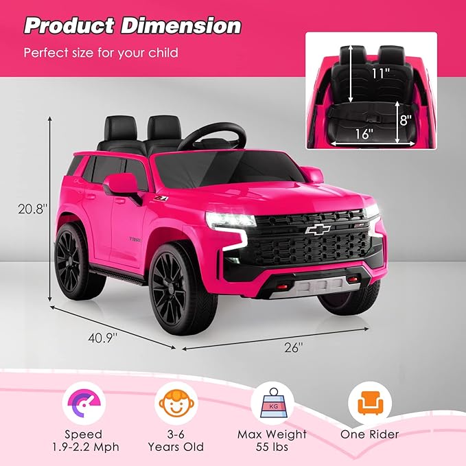 HONEY JOY Ride On Truck, 12V Licensed Chevrolet Tahoe, Chevy Electric Vehicle - Image 8