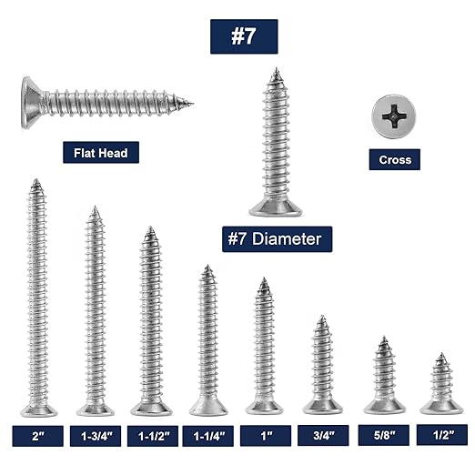 #7 x 1/2" Wood Screw 100Pcs 18-8 Stainless Steel Screws Flat Head Phillips Fast - Image 3