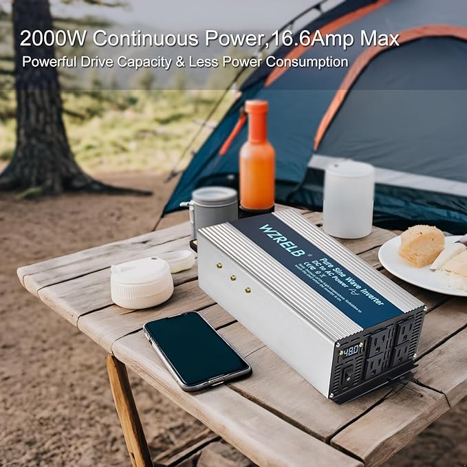 WZRELB 2000W Pure Sine Wave Inverter 24V DC to 110V 120V AC, Car Power Inverter - Image 3