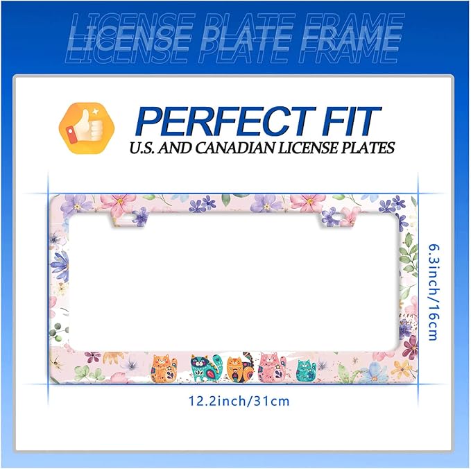 Cat and Flowers License Plate Frame Beautiful Floral Animals License Plate - Image 7
