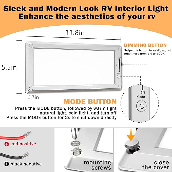 4 Pack RV Lights Interior, 3 Color RV LED Super Bright Fixture, 12V RV Ceiling - Image 2