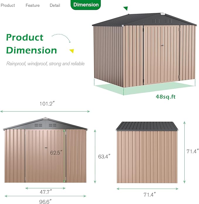 U-MAX 8x6 Storage Sheds & Outdoor Storage, Small Outdoor Storage Garden Outside - Image 5