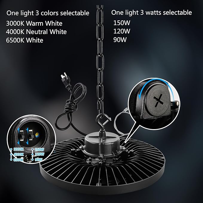UFO High Bay Light, 150W LED Shop Lights, 3000K 4000K 6500K LED Garage Light - Image 3