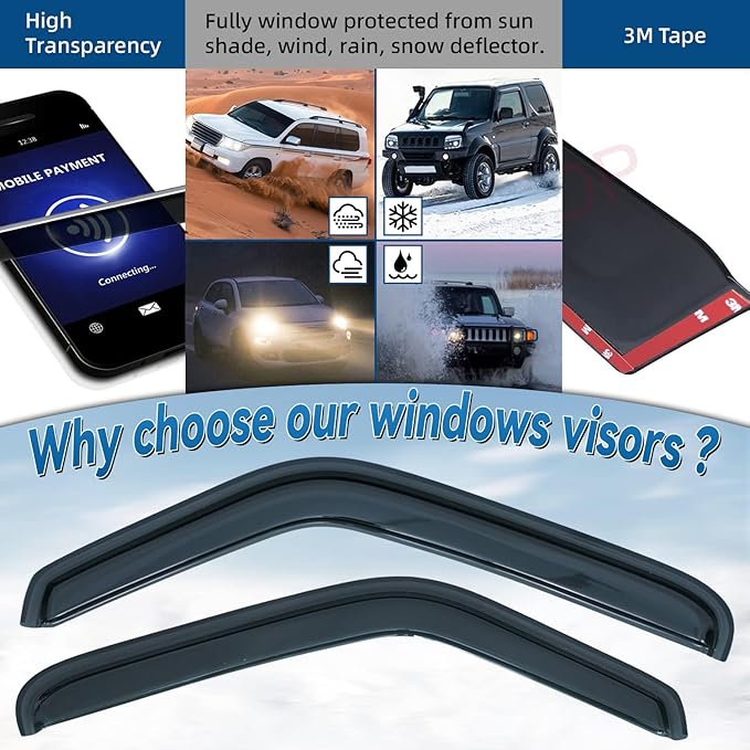 Set of 2 in Channel Front Doors Smoke Sun/Rain Guard Wind Deflector Tape-On - Image 2