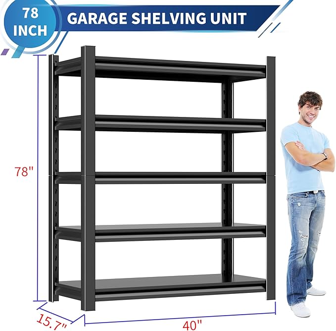 Metal Garage Shelving Unit, 15.7"D x 40"W x 78"H Steel Shelving, 3000 lbs - Image 3