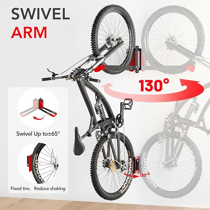 3-Pack Swivel Bike Rack Wall Mount, Bike Hangers - Image 4