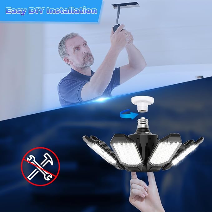 Garage Lights - Super Bright 250W LED Garage Ceiling Light w/ 8 Deformable - Image 5