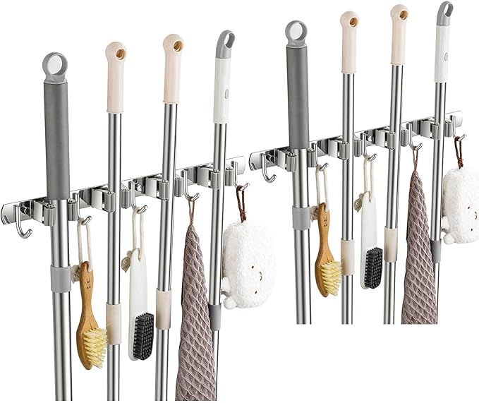 2 Pack Wall Mount, Stainless Steel Broom Hanger, Heavy Duty Mop and Broom by Unknown