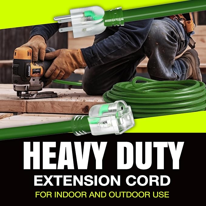 25ft Outdoor/Indoor Extension Cord 16/3 Gauge Heavy Duty 3 Prong SJTW, - Image 7