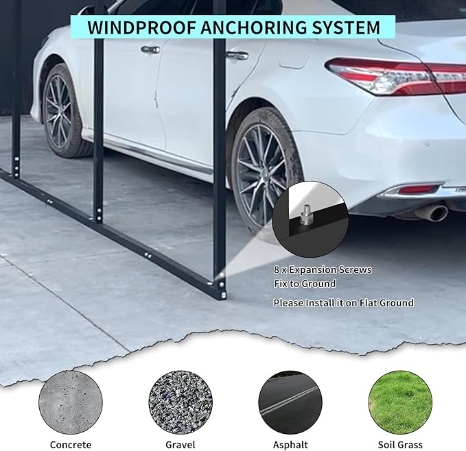 12x20 FT Metal Carport, Heavy Duty Car Port Canopy - Image 5