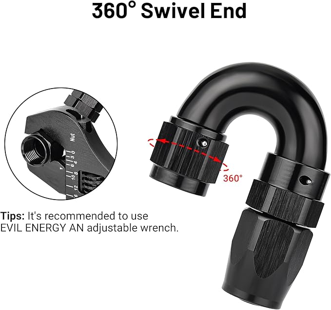 EVIL ENERGY 6AN 180 Degree One Piece Full Flow Hose End Fitting Swivel - Image 4
