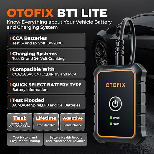 OTOFIX Car Battery Tester BT1 Lite, 6V 12V 100-2000 CCA Car Battery Analyzer - Image 2