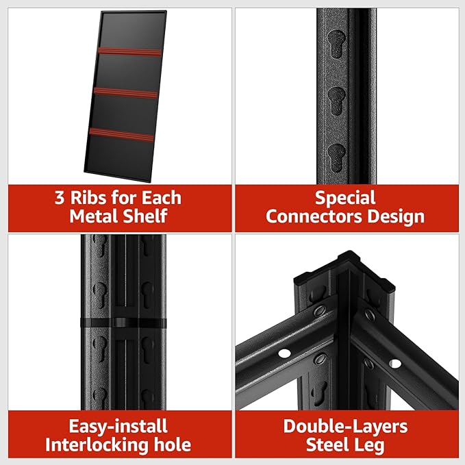 72" H Metal Garage Storage Shelves, 5 Tier Adjustable Shelving Unit - Image 6