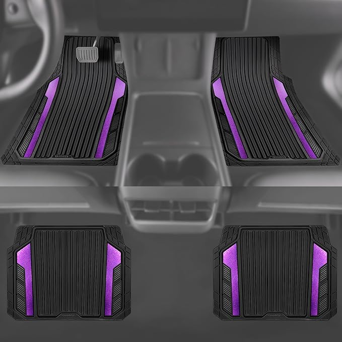 CAR PASS Heavy Duty Rubber Car Mats Metallic, Aluminum Film All Weather Floor - Image 5