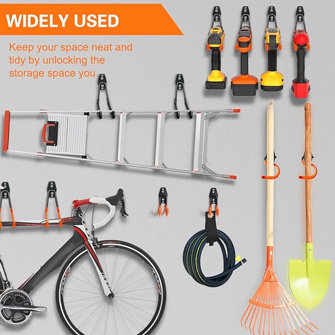 Heavy Duty Garage Hooks 4 Pack, J Shaped Hanger, Wall Mounted Storage System - Image 7