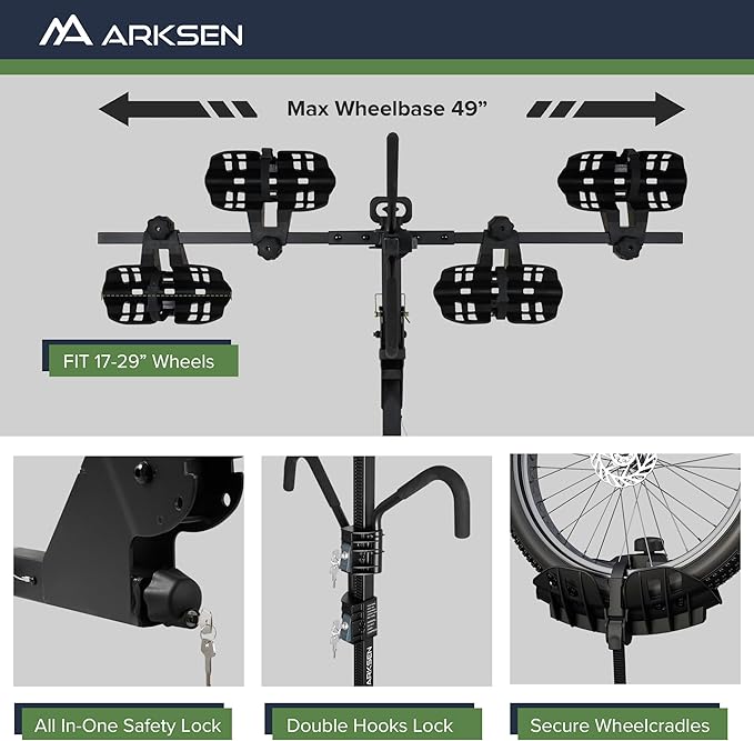 Arksen Electric Bike Rack Hitch, Foldable Quick Release Smart Tilting 2 Ebike - Image 6