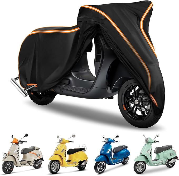 Waterproof Motorcycle Cover for Vespa GTV, Vespa GTS, Outdoor 420D Bike Cover by BIGACOVER