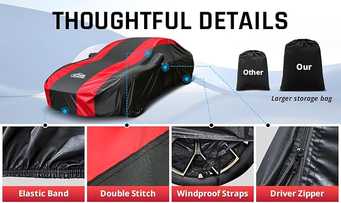 Full Exterior Covers with Red Stripe Design, Sedan Car Cover - Image 4