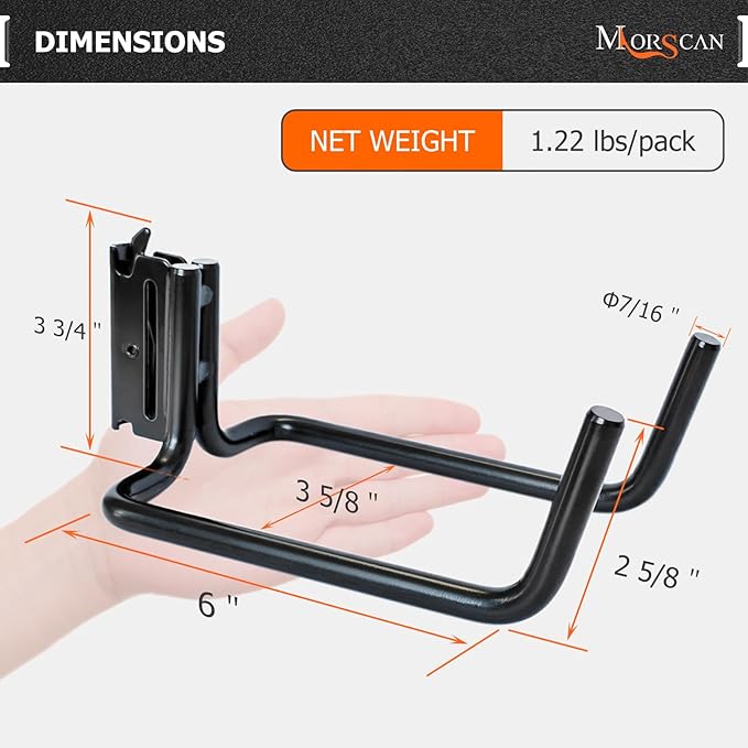 10 Pack E Track Double J Hooks, Heavy Duty Black Large Steel Shovel/Tool Hanger - Image 3
