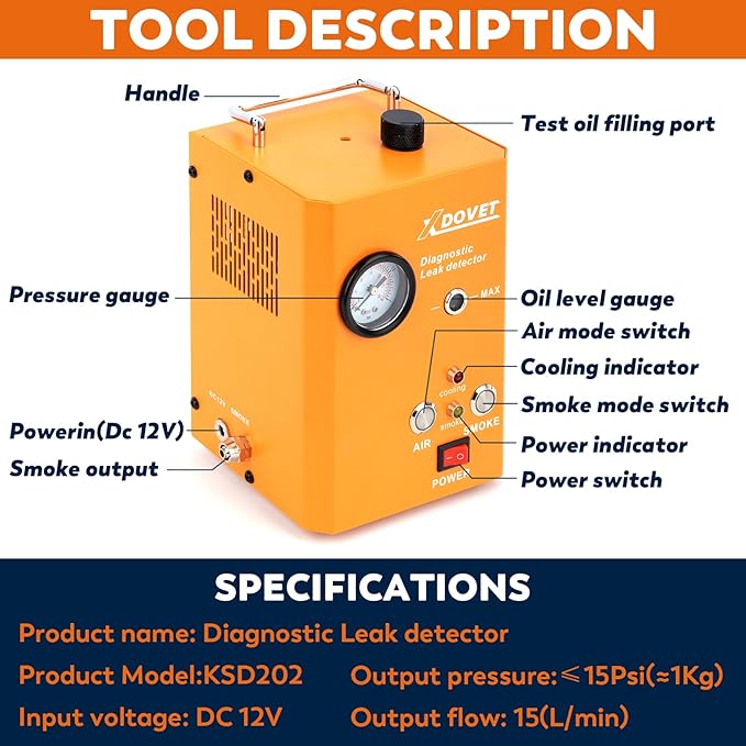 XDOVET Smoke Machine Automotive Leak Detector, KSD201 Pro Auto EVAP Smoke Leak - Image 4