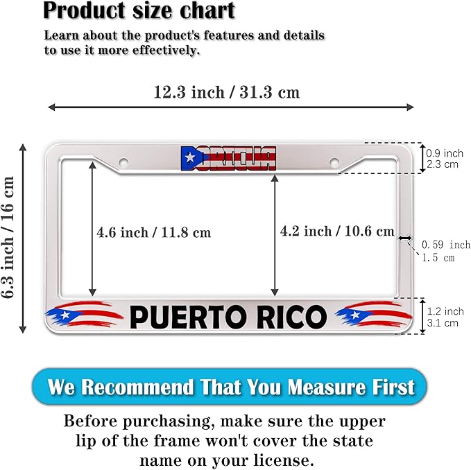 License Plate Holder for Women Multicolor License Plate Frames for Men Boricua - Image 2