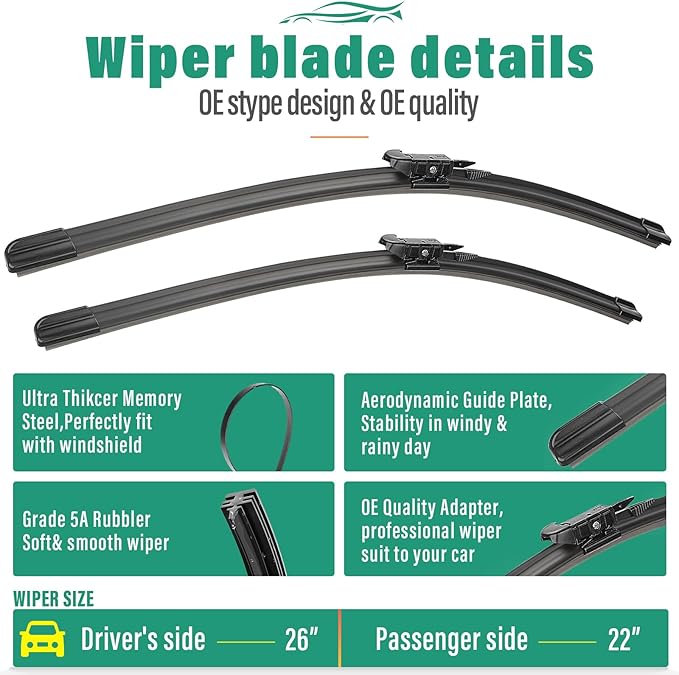 26" 22" 11" Windshield Wiper Blades Replacement - Image 3