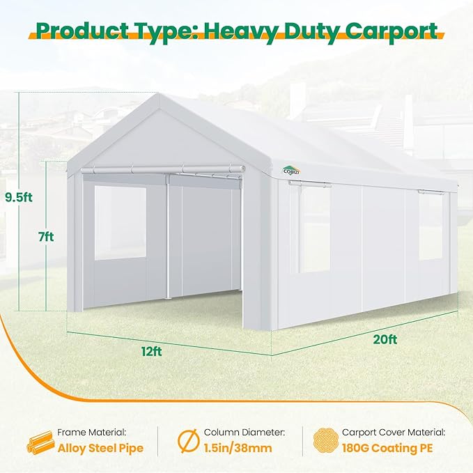 COBIZI Carport Canopy 12x20 Heavy Duty Portable Garage - Image 6