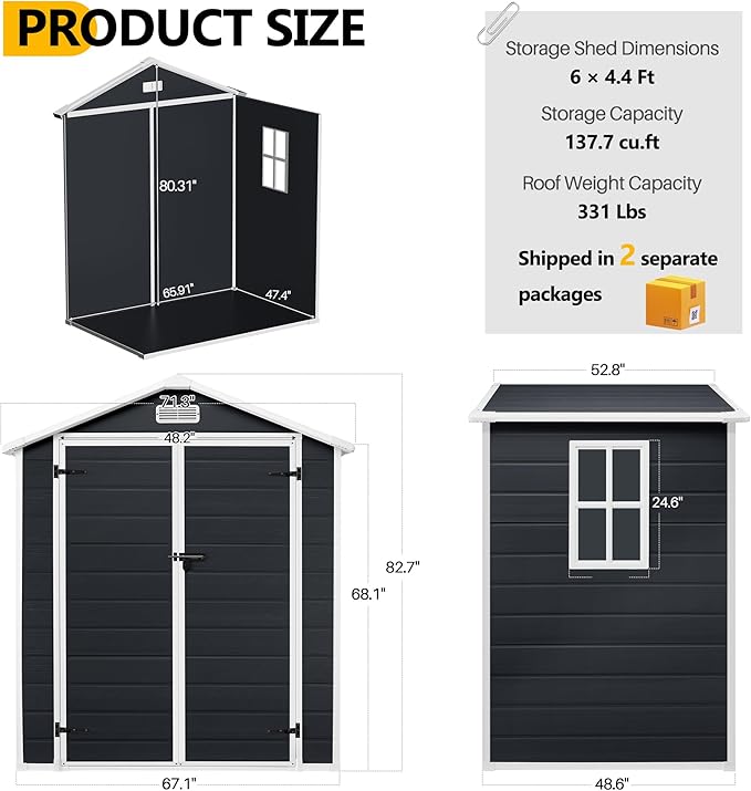 6*4.4 FT Resin Outdoor Storage Shed Plastic Shed - Image 3
