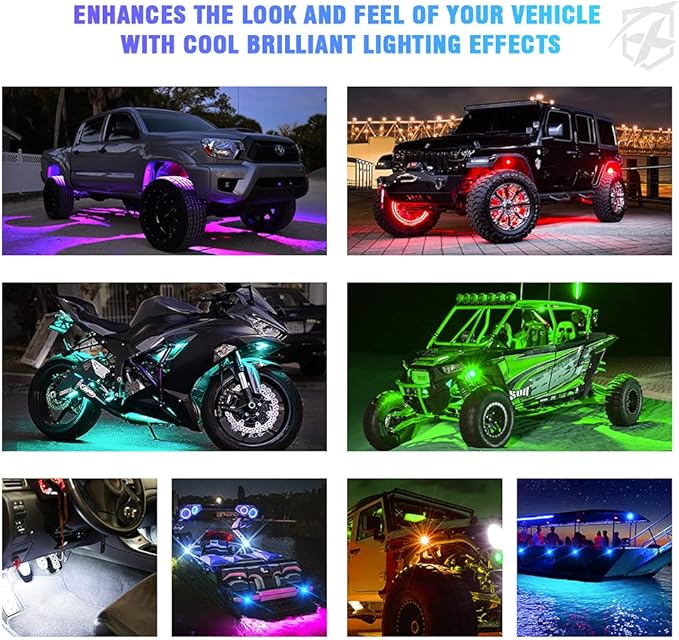 Xprite 8 Pods Rock Lights Wide Angle Bluetooth RGB Rocklights, Compatible Jeep - Image 7