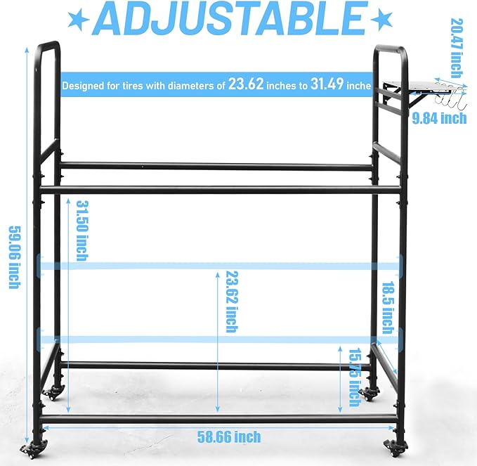 Rolling Tire Rack for Garage, Adjustable Metal Tire Rack - Image 7