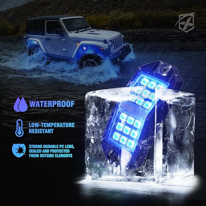 Xprite Jeep Rock Lights 10 Pods Wide Angle Bluetooth RGB LED Rocklights Kit - Image 3