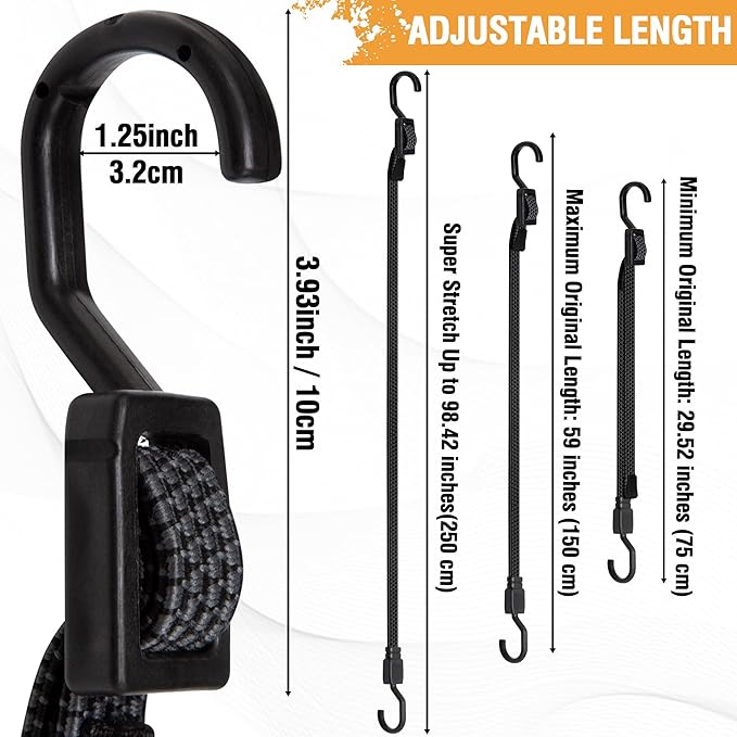 Bungee Cords with Hooks Heavy Duty, Flat Adjustable Bungee Cords with Hooks 60 - Image 3