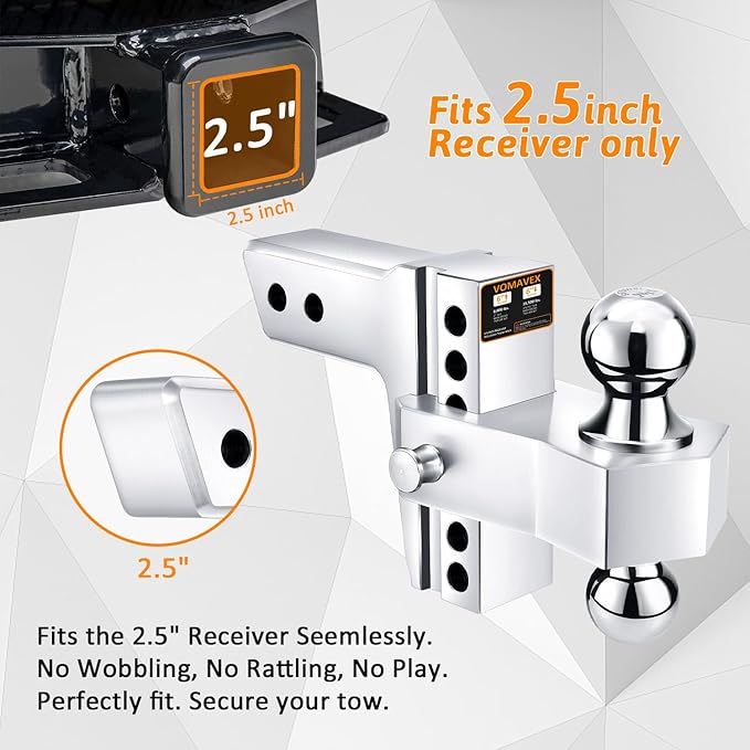 Adjustable Trailer Hitch-Drop Hitch Fits 2.5-Inch Receiver -6" Drop/Rise Tow - Image 4