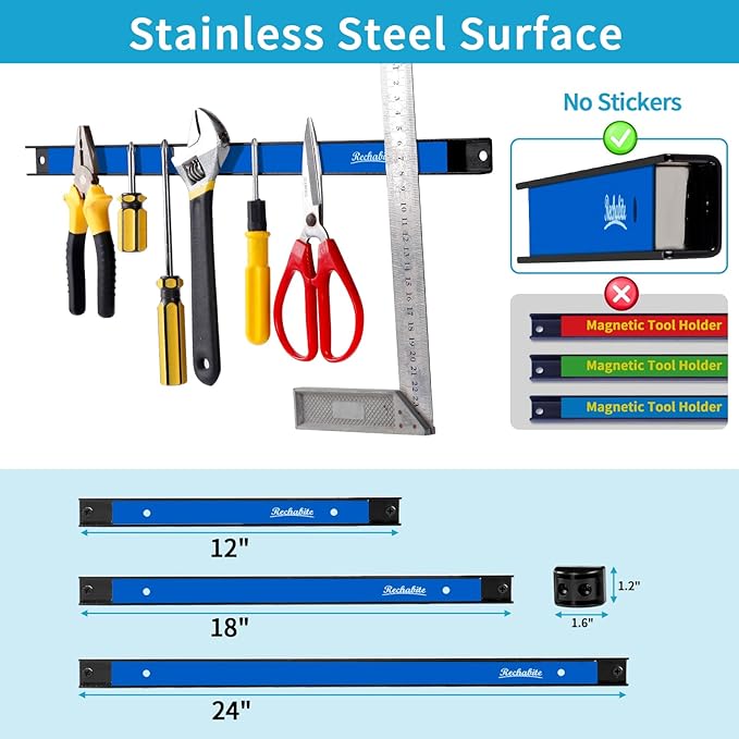 6 Pieces 24" Magnetic Tool Holder Strip, Metal Tool Organizer Rack - Image 4