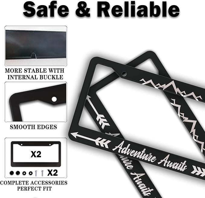 License Plate Frames Black and White Custom License Plate Frame Adventure - Image 4