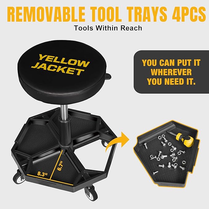 YELLOW JACKET Rolling Garage Seat Adjustable Pneumatic Shop Creeper Seat 300Lbs - Image 2