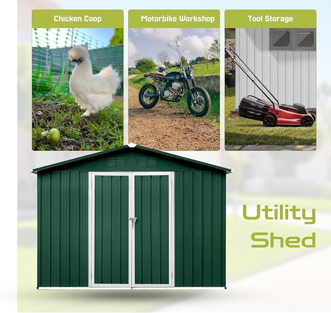 10 x 8 FT Outdoor Storage Shed, Metal Garden Tool Shed - Image 8