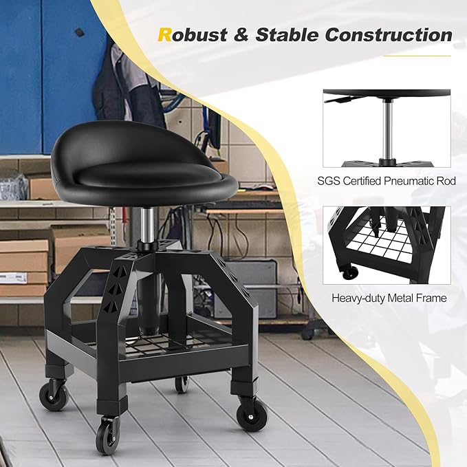 Goplus Rolling Garage Stool, 22.5”-27.5” Adjustable Mechanic Chair - Image 8
