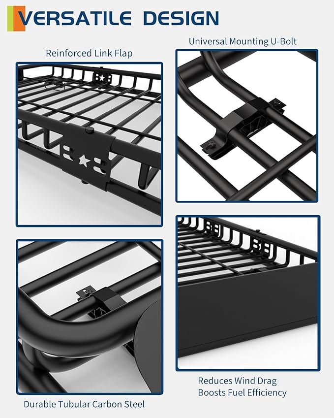 51" x 36" Universal Roof Rack Basket, 200 Lbs Capacity Rooftop Cargo Carrier - Image 2