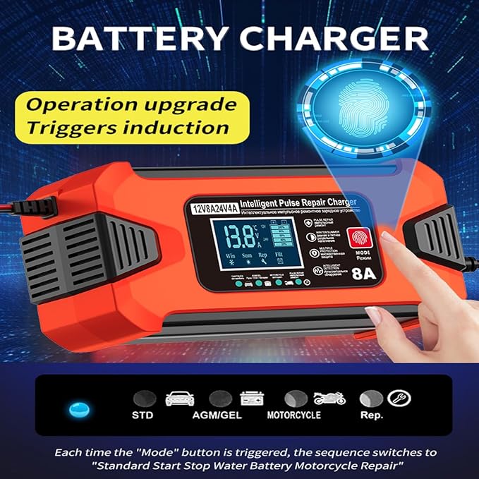 ZiYiJuan 8-Amp Smart Car Battery Charger and Maintainer, 12V/24V Automatic - Image 3