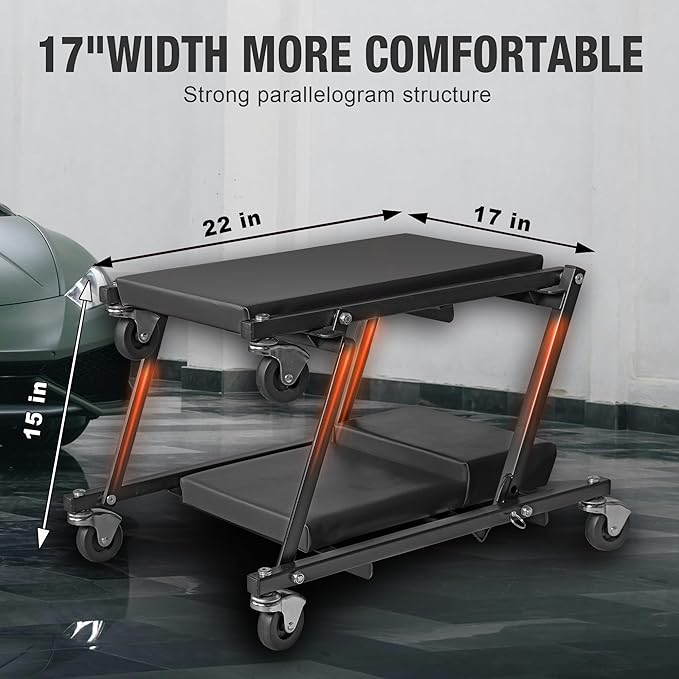 Torin 2-in-1 Foldable Garage Shop Creeper, 300 lbs Capacity, 6 Wheels - Image 3