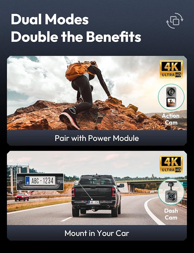 Action Camera 4K 20MP, Dual Use Action Camera and Dash Cam, Waterproof - Image 2