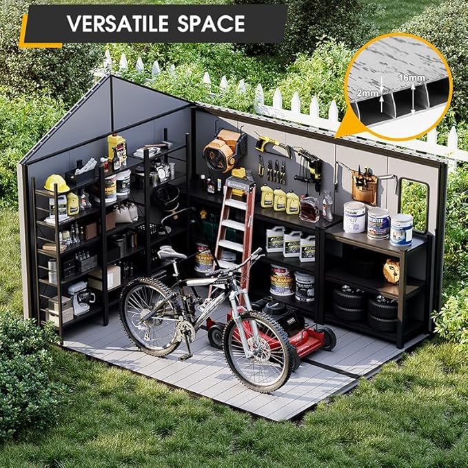 8 x 10 FT Plastic Tool Shed, All-Weather Outdoor Garden Tool Shed - Image 4