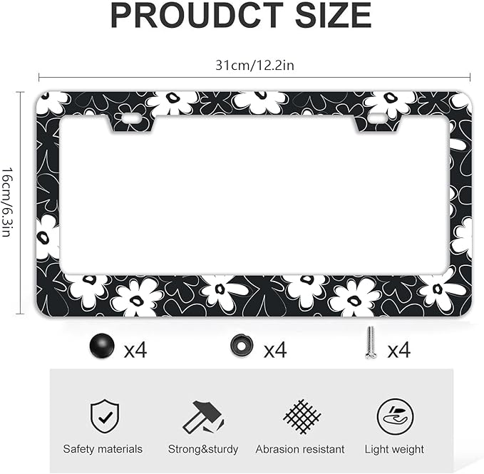 Black and White Flowers License Plate Frames - Image 4