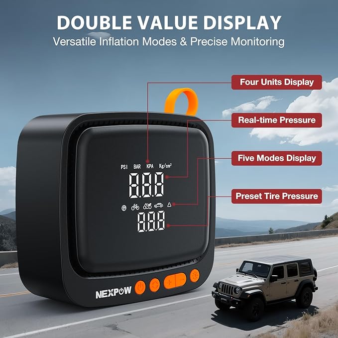 Tire Inflator Portable Air Compressor, NEXPOW 150PSI 12V DC Air Pump - Image 8