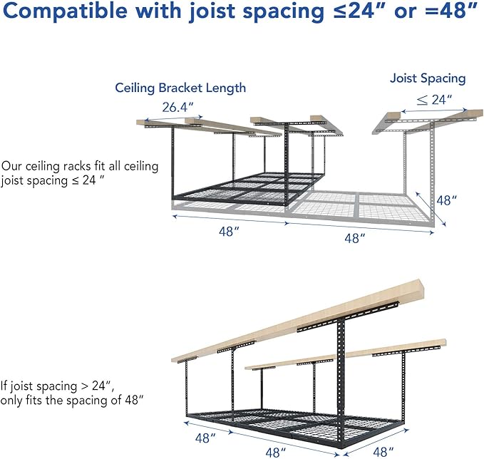 FLEXIMOUNTS 4x8 Overhead Metal Garage Storage Rack w/Hooks Adjustable Ceiling - Image 4