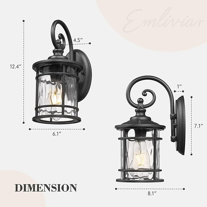 Emliviar Outdoor Wall Sconces 2 Pack, 12.4 Inch Outdoor Front Porch Lights - Image 7