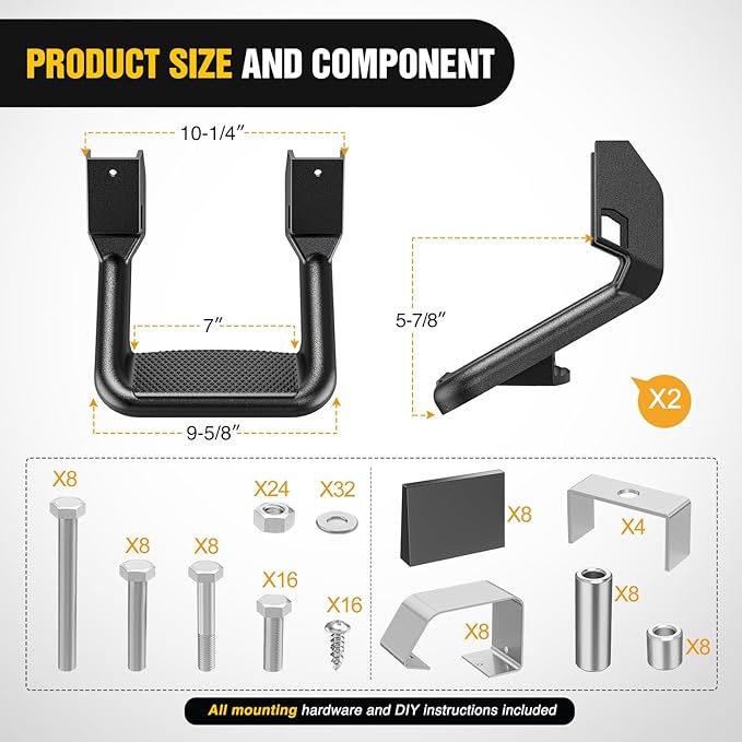 Nilight Universal Side Step Slip-Proof Aluminum Side Hoop Steps Nerf Bars - Image 2