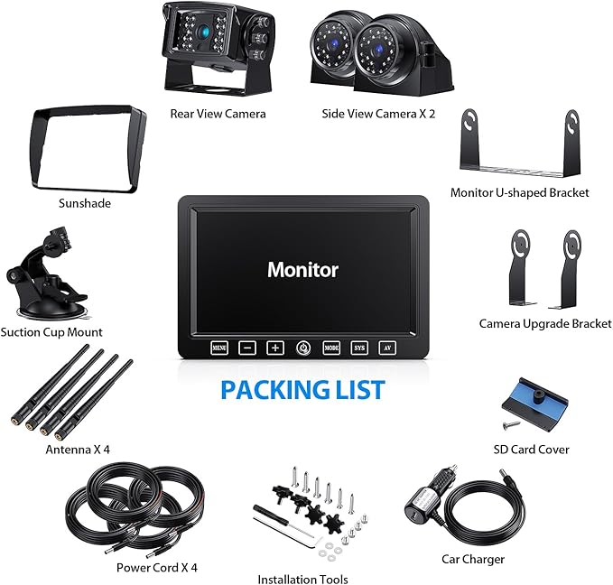 Wireless Backup Camera with 7 Inch DVR Quad Split Monitor - Image 7