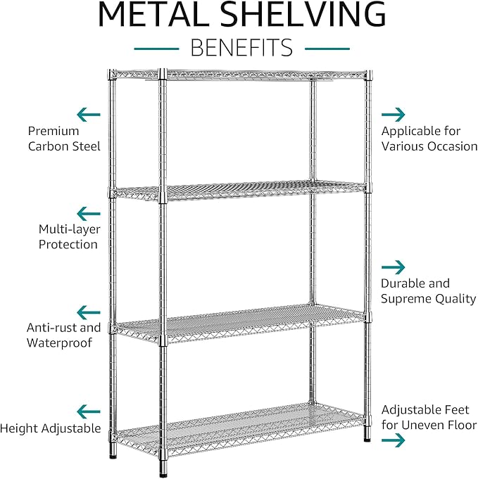 IZEUK 2640 LBS Garage Shelving Wide Storage Shelves 4 Tier Metal Shelves Heavy - Image 5